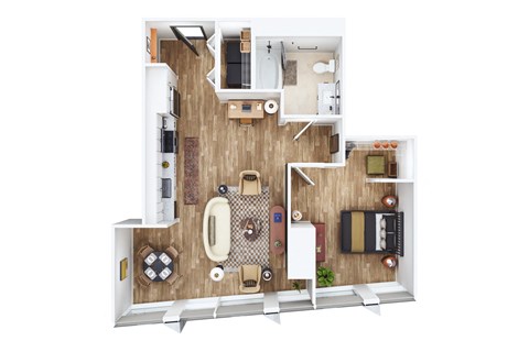Floor plan for 1 bed, 1 bath, 737 sqft